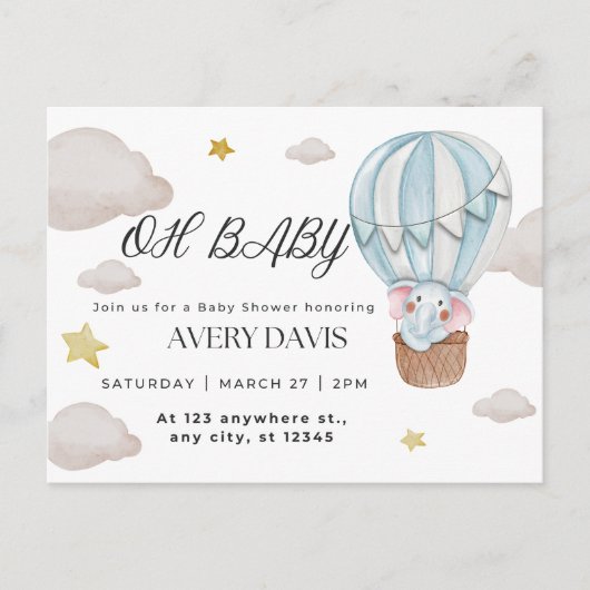 Oh baby, olifant, blauw briefkaart (Voorkant)