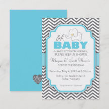 Oh Baby olifant - Blauw en grijs Baby shower uitno