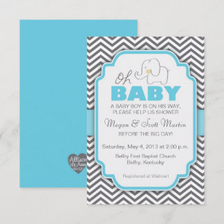 Oh Baby olifant - Blauw en grijs Baby shower uitno Kaart