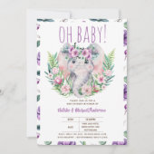 Oh Baby Olifant met Paarse Bloemen Moderne Douche Kaart (Voorkant)