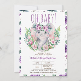 Oh Baby Olifant met Paarse Bloemen Moderne Douche Kaart