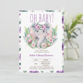 Oh Baby Olifant met Paarse Bloemen Moderne Douche Kaart (Staand voorkant)