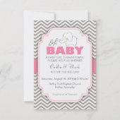 Oh Baby olifant - Roze en grijs Baby shower uitnod Kaart (Voorkant)