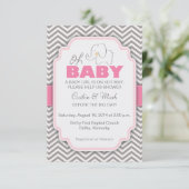 Oh Baby olifant - Roze en grijs Baby shower uitnod Kaart (Staand voorkant)