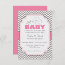 Oh Baby olifant - Roze en grijs Baby shower uitnod