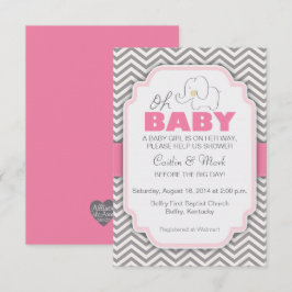 Oh Baby olifant - Roze en grijs Baby shower uitnod Kaart
