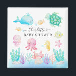 Oh Baby onder het Baby shower van het Zee Magneet<br><div class="desc">Schattig onder het ontwerp van het baby van het zee met een roze octopus,  walvis,  zee schildpad,  kwal,  krab,  zee paard en vis op een witte achtergrond. Ideaal voor je zomerthema oceaandouche voor een meisje.</div>