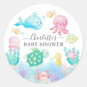 Oh Baby onder het Baby shower van het Zee Ronde Sticker