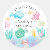 Oh Baby onder het Baby shower van het Zee Ronde Sticker (Voorkant)