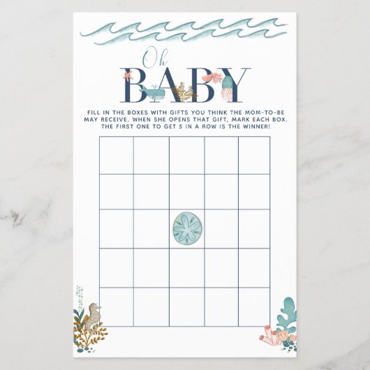 Oh Baby onder het Zee Baby shower Bingo Game Flyer (Voorkant)