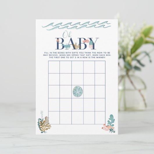 Oh Baby onder het Zee Baby shower Bingo Game Kaart (Staand voorkant)