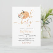 Oh Baby Oranje Pumpkin Floral Baby shower Kaart (Staand voorkant)
