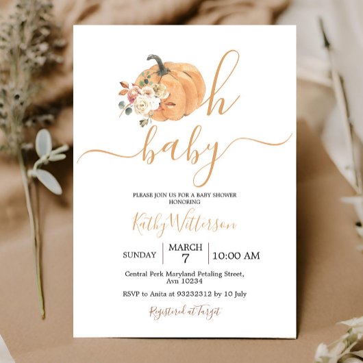 Oh Baby Oranje Pumpkin Floral Baby shower Kaart