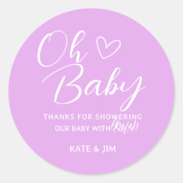 Oh Baby Paarse Lavendel Baby shower Dank u Ronde Sticker