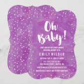 Oh Baby Paarse Waterverf Baby shower Kaart (Voorkant / Achterkant)