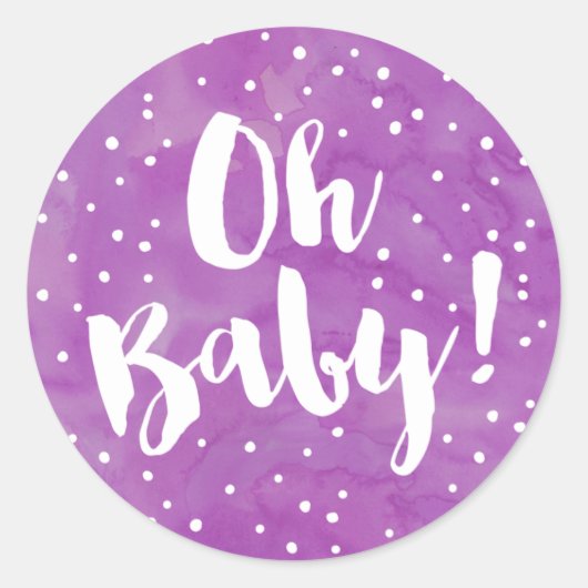 Oh Baby Paarse Waterverf Baby shower Ronde Sticker (Voorkant)