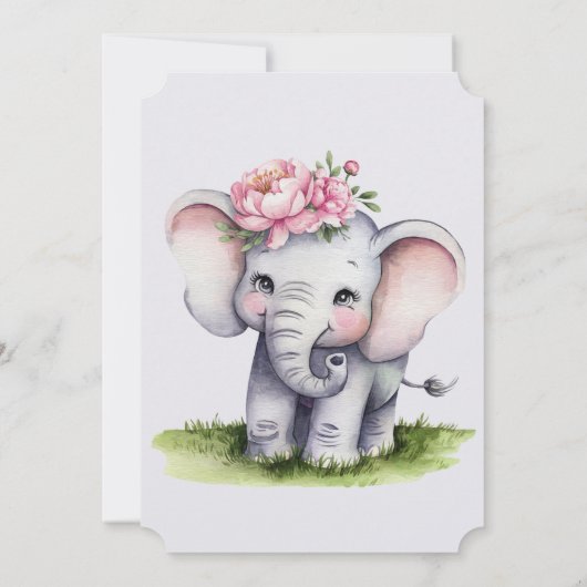 Oh Baby Painted Elephant Floral Girl Baby shower Kaart (Achterkant)