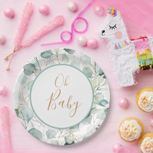 Oh Baby Papieren Borden Eucalyptus Baby shower Papieren Bordje (Feest)