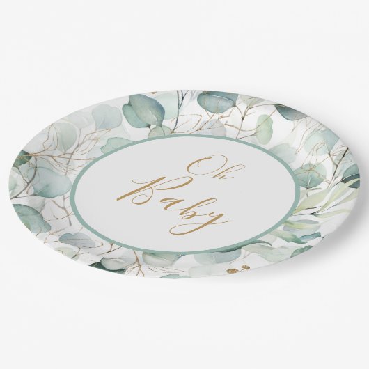 Oh Baby Papieren Borden Eucalyptus Baby shower Papieren Bordje (Gekanteld)