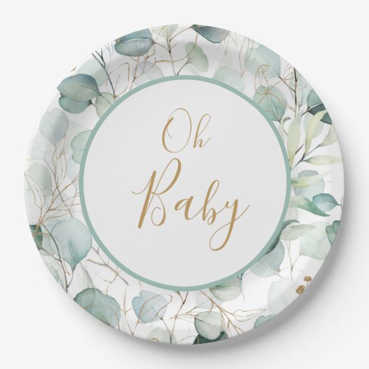Oh Baby Papieren Borden Eucalyptus Baby shower Papieren Bordje (Voorkant)