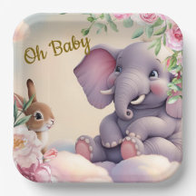 Oh Baby papieren borden, olifant en konijn