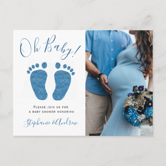 Oh Baby paren Foto Baby shower jongen Aankondigingskaart (Voorkant)