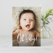 Oh Baby Pasgeboren Foto Moderne Script Shower Bedankkaart (Staand voorkant)
