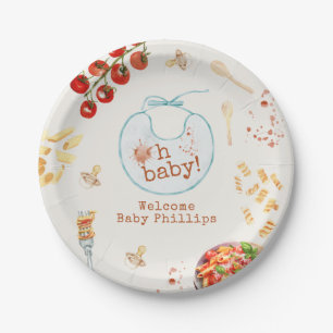 Oh Baby Pasta & Pacifiers Blauw Baby shower Papieren Bordje