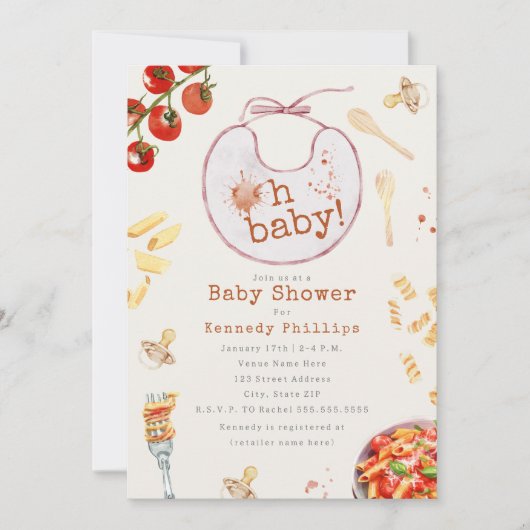 Oh Baby Pasta & Pacifiers Meisje Baby shower Kaart (Voorkant)