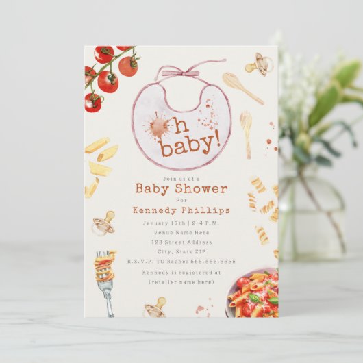 Oh Baby Pasta & Pacifiers Meisje Baby shower Kaart (Staand voorkant)