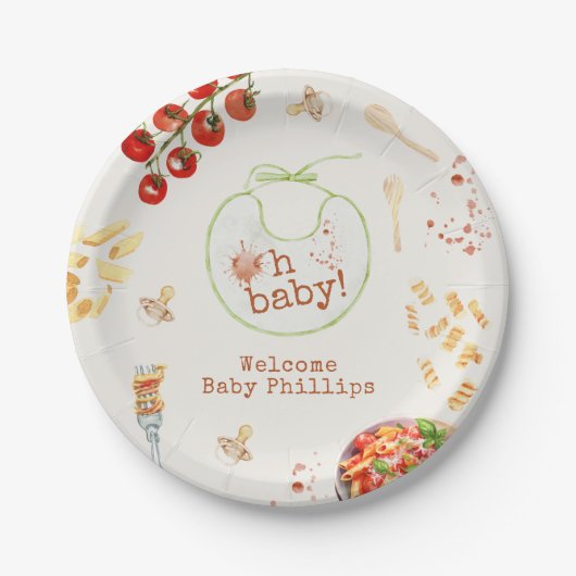 Oh Baby Pasta & Pacifiers Neutraal Baby shower Papieren Bordje (Voorkant)