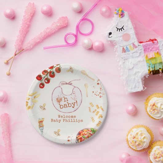 Oh Baby Pasta & Pacifiers Roze Baby shower Papieren Bordje (Feest)