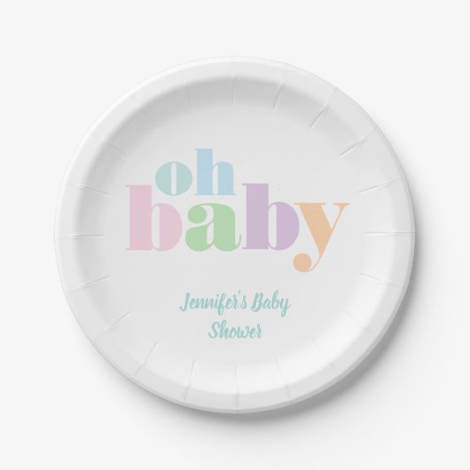 Oh Baby | Pastel Blauwgroen modern Baby shower Papieren Bordje (Voorkant)