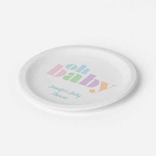 Oh Baby | Pastel Blauwgroen modern Baby shower Papieren Bordje (Gekanteld)