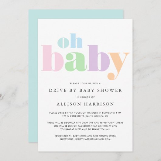 Oh Baby Pastel Minimal Modern Drive onder de douch Kaart (Voorkant / Achterkant)