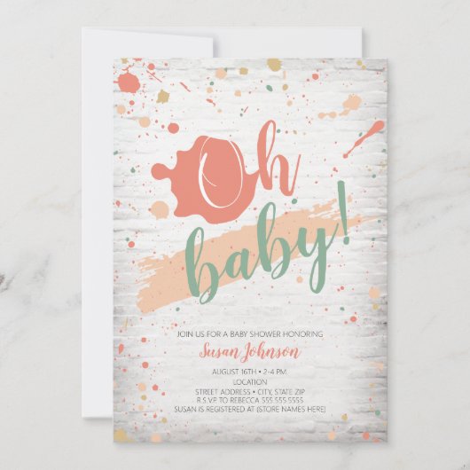 Oh Baby Pastel Paint Splatter Brick Baby shower Kaart (Voorkant)