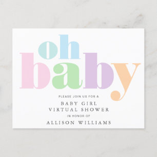 Oh Baby Pastel Typografie Virtual Baby Girl Shower Uitnodiging Briefkaart