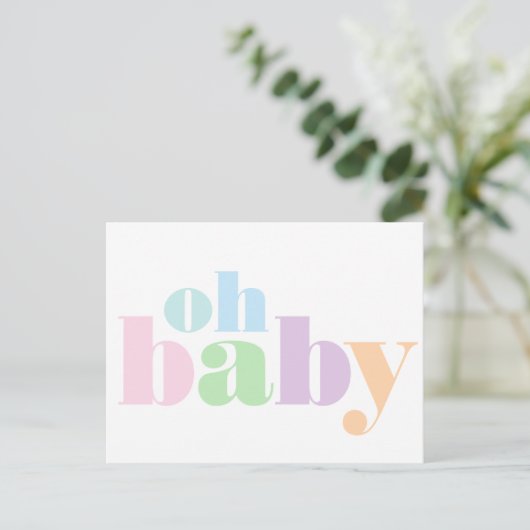 Oh Baby Pastel Typografie Virtueel Baby shower Uitnodiging Briefkaart (Staand voorkant)