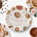 Oh Baby Pastries   Pacifiers Meisje Baby shower Papieren Bordje<br><div class="desc">Pastries & Pacifiers baby shower brunch thema met Illustratie van een gebak opgenomen in het ontwerp "oh baby" met fopspeen,  bloemen,  koffie en gebak illustraties rondom.</div>
