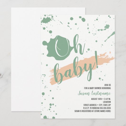 Oh Baby Peach en Green Girl Baby shower Kaart (Voorkant / Achterkant)