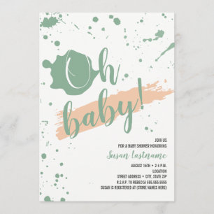 Oh Baby Peach en Green Girl Baby shower Kaart