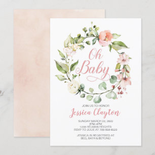 Oh Baby Peach Floral Baby shower Uitnodiging