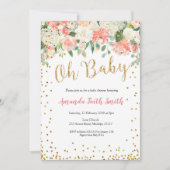 Oh Baby Peach Floral Baby shower Uitnodiging (Voorkant)