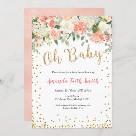 Oh Baby Peach Floral Baby shower Uitnodiging