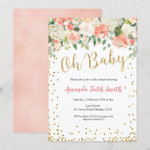 Oh Baby Peach Floral Baby shower Uitnodiging