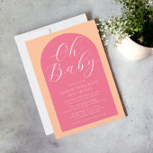 Oh baby peach fuzz roze modern script baby shower kaart