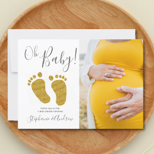 Oh Baby Photo Gold Glitter Baby shower Invitation Kaart