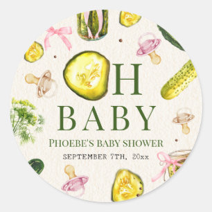 Oh Baby Pickles & Pacifiers Roze Meisje Baby Showe Ronde Sticker