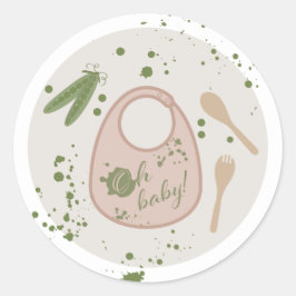 Oh Baby Pink Bib lepel vork erwten Baby shower Ronde Sticker