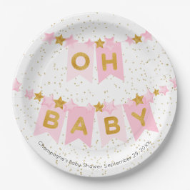 Oh Baby Pink Bunting Flags Baby shower Papieren Bordje